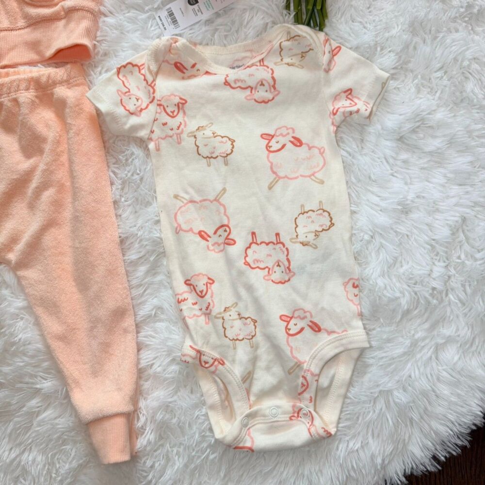 NWT Baby Outfit Set 12M Pink Hoodie Pants Onesie 3 Piece - Picture 5 of 8
